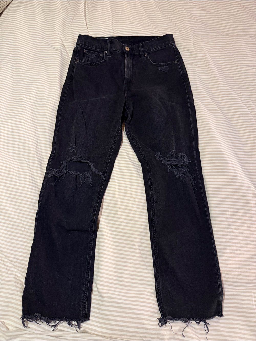 GAP High-Rise Black Distressed Straight-Leg Jeans